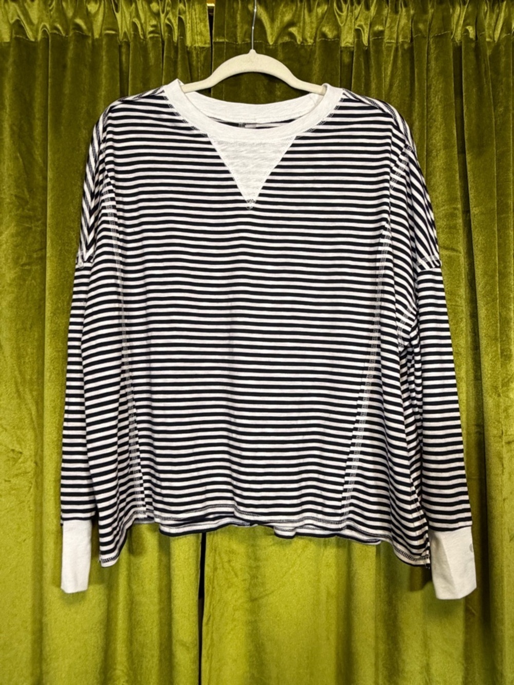 NWT AS REVIVAL Navy & White Oversized Long sleeve Dolan tee Size XXS. Retail $58